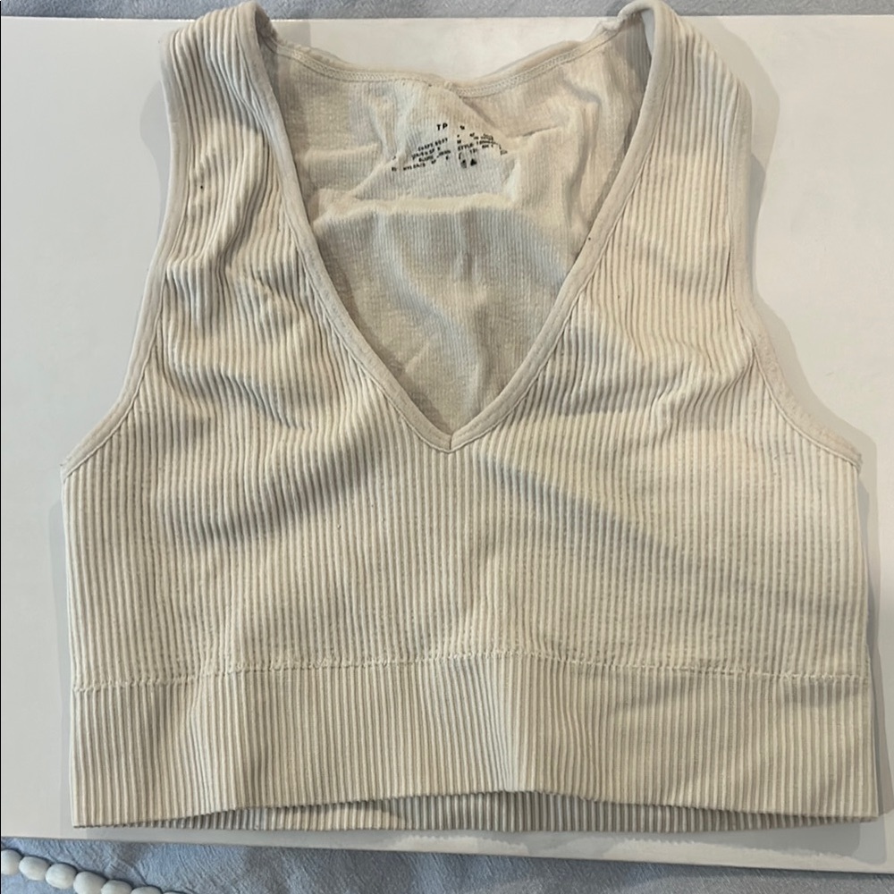 Garage Cream Ribbed Crop Tank Top